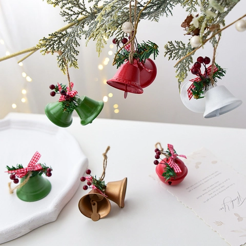 Campane Di Natale In Metallo Decorazione Appesa Albero Di Natale Artigianato In Ferro Fiocco Bacche Aghi Di Pino Festivo
