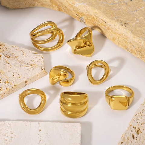 Edelstahl Geometrischer Ring Unregelmäßig Glatt Gold Poliert Minimalistisch Übergroß Finger Schmuck Für Frauen Mode