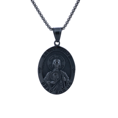 Collana Con Pendente Religioso San Giuda Acciaio Inossidabile Medaglione Rilievo Pray For Us Gioielli Per Uomini Donne Stile Vintage