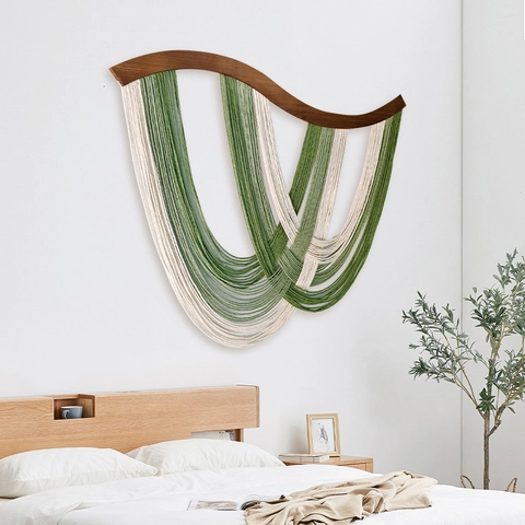 Bohemian Hand-Woven Wall Hanging Tapestry Cotton Rope Tassel Curved Solid Wood Bar Modern Nordic Home Decor Ornament