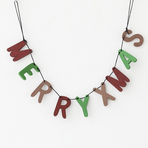Pancarta Colgante Letras Merry Xmas Navidad Madera Pintada Brillo Dorado Decoración De Pared Adorno Fiesta