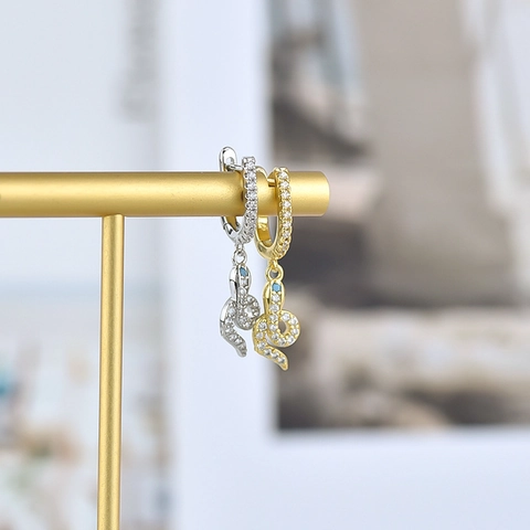 925 Sterlingsilber Ohrstecker-Stift Schlange Form Ohrringe Kupfer Zirkonia Eingelegt Tier Anhänger Ohrringe Für Damen Schmuck