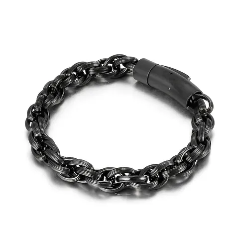 Pulsera Hombre Acero De Titanio Cadena Tejida Gruesa Joyería Estilo Punk Biker Con Cierre Cilíndrico