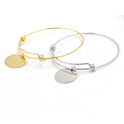 Verstelbare Draadarmband Roestvrij Staal Ronde Blanco Hanger Uitbreidbare Hoogglanzende Sieraden Voor Dames