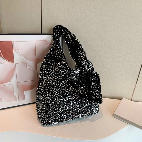 Dames Mode Lovertjes Draagtas Grote Capaciteit Glanzende Schoudertas Met Kleine Tas Fashion Party Handtas Stedelijke Shopping Bag