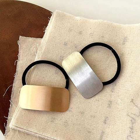Minimalist Geometric Rectangular Metal Hair Tie High Elastic Rubber Band Ponytail Holder Women Accessories