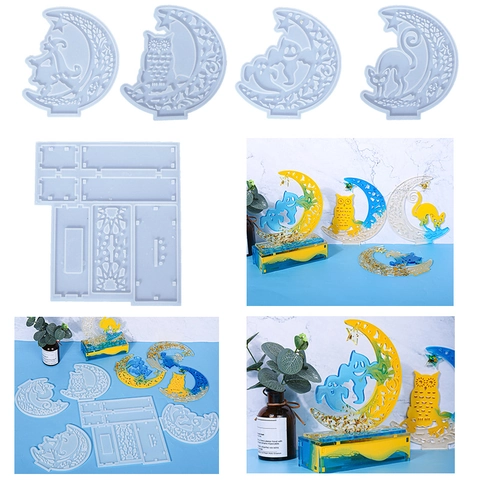 Halloween Silikonformen Für Harzguss Mond Geist Eule Hexe Katze Formen DIY Handwerk Ornamente Home Dekor