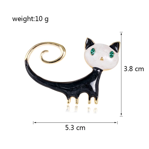 Cartoon Cute Cat Brooch Zinc Alloy Enamel Animal Badge Rhinestone Green Eyes Kitty Lapel Pin For Suit Coat Women Men Accessory