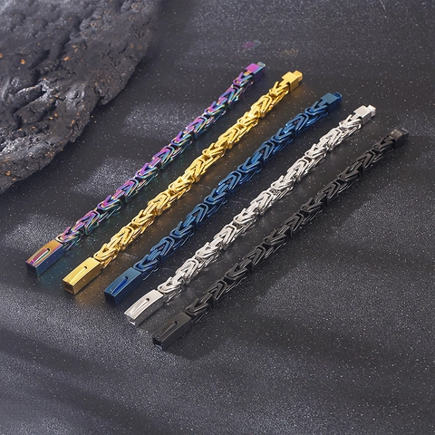 Byzantine Woven Link Chain Bracelet For Men Stainless Steel V-Shaped Hip Hop Street Style Bold Accessory