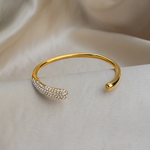Roestvrijstalen Open Armband Voor Dames 18K Verguld Zirkonia Waterdicht Hypoallergeen Gepolijst Mode Sieraden