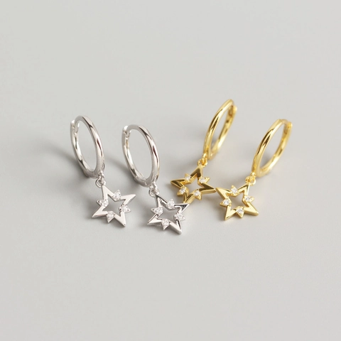 925 Sterling Silber Hoop Ohrringe Mit Zirkon Stern Anhänger Geometrischer Minimalistischer Trendiger Stil Eleganter Schmuck
