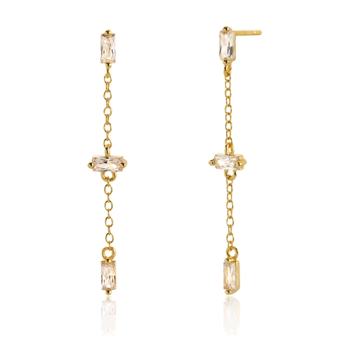 Orecchini Pendenti Zirconia Rettangolari Con Perno In Argento Sterling 925 Catena Lunga Nappa Gioielli Minimalisti Donna