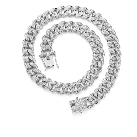 Collar De Cadena Cubana Iced Out Aleación Diamantes De Imitación Joyería Hip Hop Streetwear Para Hombres Y Mujeres
