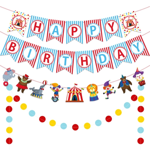 Carnival Circus Theme Birthday Party Decorations Paper Happy Birthday Banner Animal Pattern Colorful Dot Garland