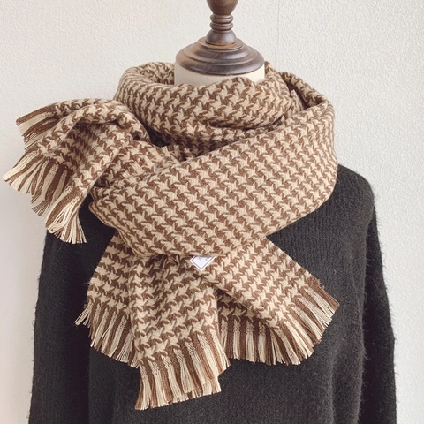 Sciarpa Scialle Pied De Poule Misto Lana Finto Cashmere Caldo Spesso Nappine Retro Inverno Esterno Morbido Donne Uomini