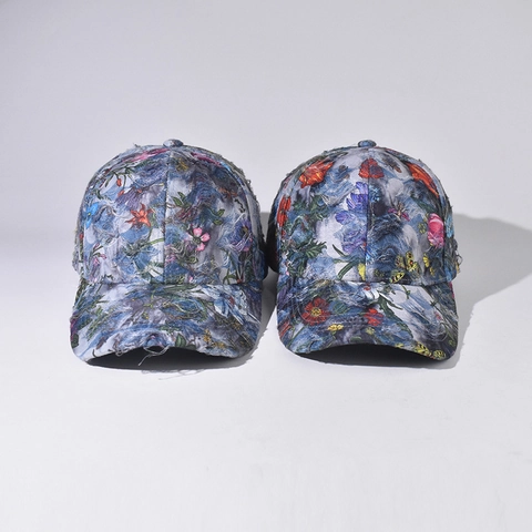 Honkbalpet Polyester Distressed Bloemen Vlinder Print Vintage Verstelbaar Zonnehoed Outdoor Unisex