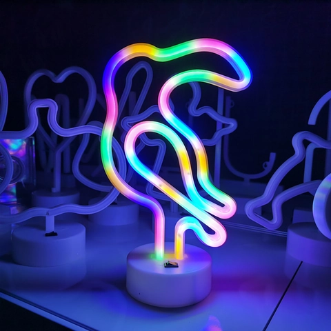 LED Toucan Bird Neon Light Rainbow Multicolored Desktop Atmosphere Lamp With Base Battery USB Powered For Christmas Decor