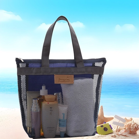 Borsa Da Toilette In Rete Portatile Custodia Da Viaggio Traspirante In Nylon Con Manico Cerniera Per Bagno Spiaggia All'aperto