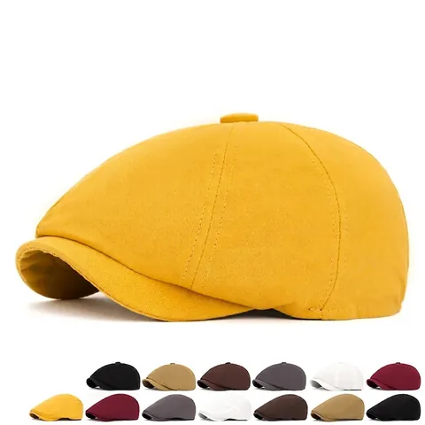 British Vintage Beret Newsboy Cap For Men Women Adjustable Breathable Cotton Blend Casual Solid Color Flat Cap