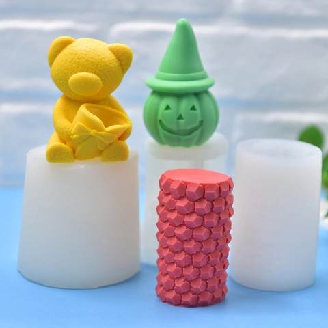 Stampo In Silicone 3D Orso Zucca Colonna Geometrica Per DIY Cottura Torta Mousse Candela Gesso Artigianato Decorativo