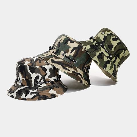 Camouflage Vissershoed Polyester Ademend Zonbescherming Outdoor Wandelen Vissen Verstelbaar Trekkoord Omkeerbaar