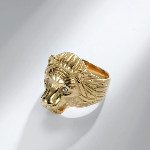 Herren Löwenkopf Ring Edelstahl Mit Strassaugen Hip Hop Punk Rock Schmuck Poliertes Statement Band Accessoire