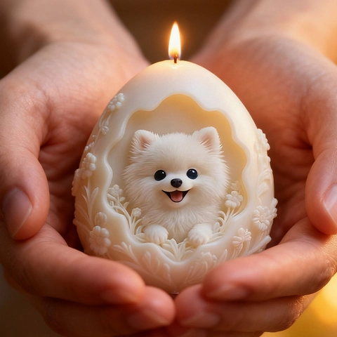 Stampo In Silicone 3D A Forma Di Uovo Cane Pomerania Per Produzione Candele Fai Da Te Sapone Artigianale Aromaterapia Rilievo
