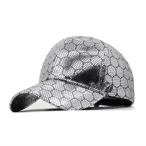 Metallische Baseballkappe Glänzendes Wabenmuster Polyester Hut Outdoor Sport Verstellbar Atmungsaktiv Hip Hop Stil Männer Frauen