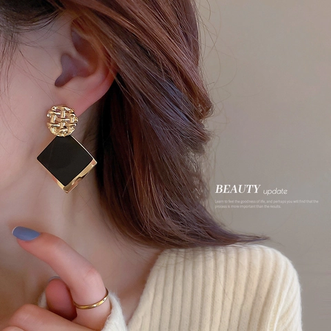 Geometric Square Drop Earrings Alloy With Silver Earring Post Korean INS Style Fashion Elegant Vintage Jewelry For Women