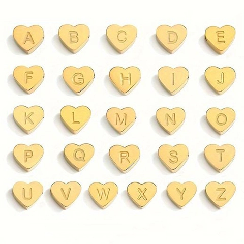 Heart Alphabet Letter Beads Gold Plated Stainless Steel Mirror Polished For DIY Jewelry Making Bracelet Necklace Charms
