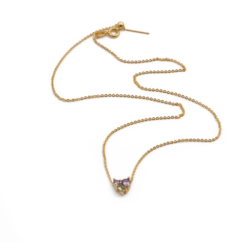 Halsketting Met Hartvormige Hanger Verguld Koper Paarse Groene Zirkonia Stenen Elegant Eenvoudig Sieraad Cadeau Voor Vrouwen