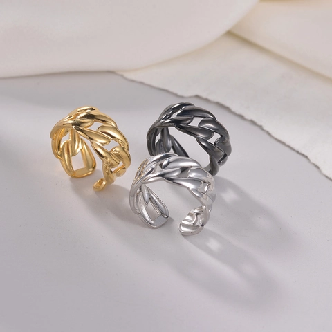 Anillo Abierto De Eslabones Cubanos De Acero De Titanio Hueco Ajustable Joyería Punk De Moda Para Mujeres Hombres