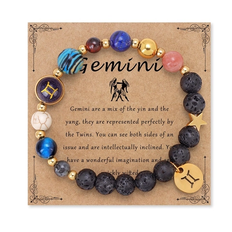 Bracciale Di Perline Zodiaco Pietra Lavica Naturale Costellazioni Pianeta Gioielli Fatti A Mano Unisex