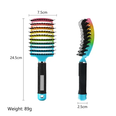 Boar Bristle Curved Vented Hair Brush Detangling Massage Comb For Blow Drying Styling Anti Static Rib Design Professional