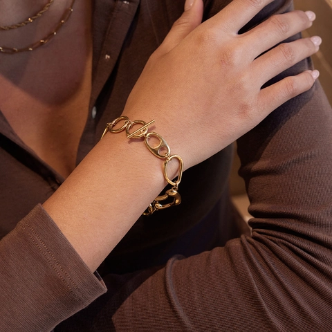 Minimalist Irregular Gold Plated Stainless Steel Chain Bracelet For Women Vintage Toggle Clasp Waterproof Jewelry Accessories