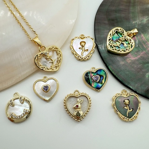 DIY Jewelry Charms Pendants 18K Gold Plated Copper Natural Shell Heart Rose Rabbit Smiley Face Design For Necklace Bracelet Making