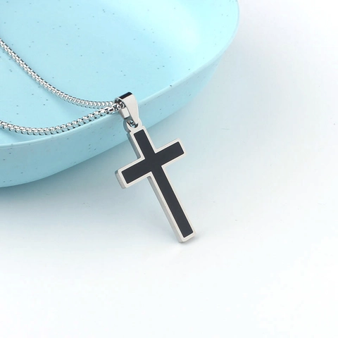 Collana Con Ciondolo A Croce Acciaio Inossidabile Hip Hop Nero Olio Goccia Catena Lunga Gioielli Per Uomini Donne