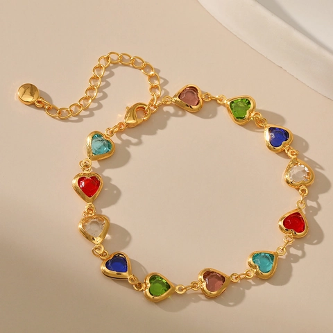 Pulsera De Cobre Con Corazón Y Mariposa Colorida Para Mujer Estilo Dulce Joyería Ajustable Con Perla Artificial De Cristal