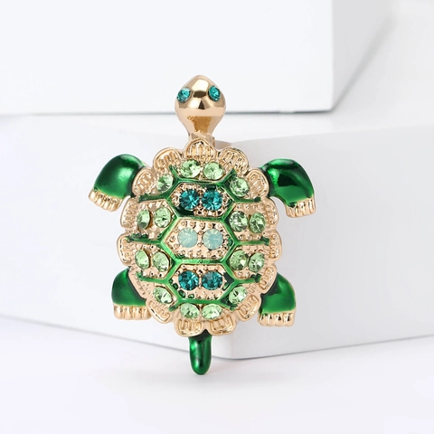 Vintage Cute Alloy Rhinestone Turtle Brooch Enamel Animal Lapel Pin For Women Men Creative Clothing Jewelry Decoration Accessory