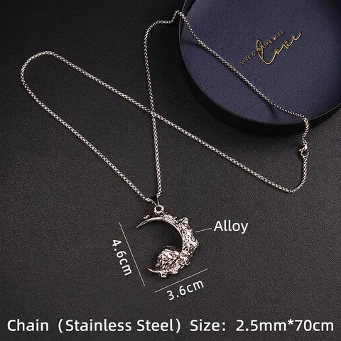 Collar con Colgante de Luna y Cráneo Gótico de Acero Inoxidable Aleación Joyería Punk para Hombre Mujer Luna de Cráter