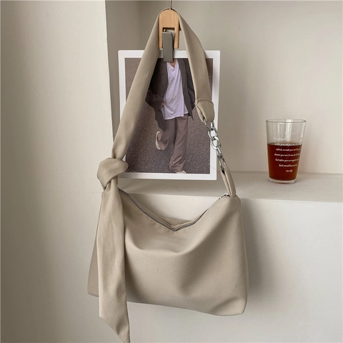 Bolso Hobo De Nailon Para Mujer Bolso De Hombro Con Correa Anudada Y Cadena De Metal Gran Capacidad Casual Simple