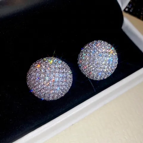 Boucles D'Oreilles Puces En Zircon Pavé Circulaire Avec Tige En Argent Base En Cuivre Bijoux De Luxe Étincelants Pour Femmes