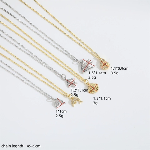Copper Zirconia Sea Life Pendant Necklace Gold Silver Shell Turtle Dolphin Tropical Fish Dainty Necklace For Women