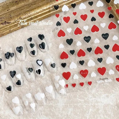 Heart Pattern Nail Art Stickers Embossed Love Shapes Ultra Thin DIY Manicure Decoration For Women Red Black White