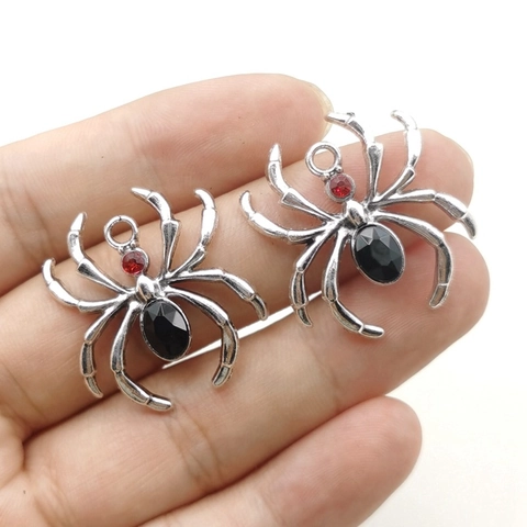 Ciondolo Ragno Charm Lega Di Zinco Retrò Con Strass Rossi Neri Halloween Gothic DIY Accessorio Per Creazione Gioielli