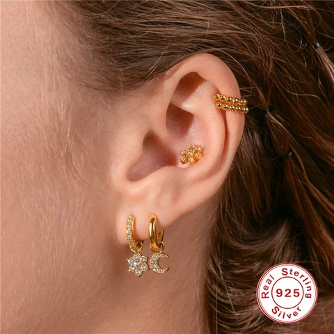 925 Sterling Silver Earring Pendants For Women Gold Silver Plated Rhinestone Artificial Pearl Geometric DIY Jewelry Charms