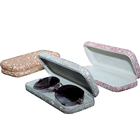 Rhinestone Auto Sonnenbrillenetui Tragbare Hartschale Brillen Aufbewahrung Box Bling Luxus Schutz Für Damen