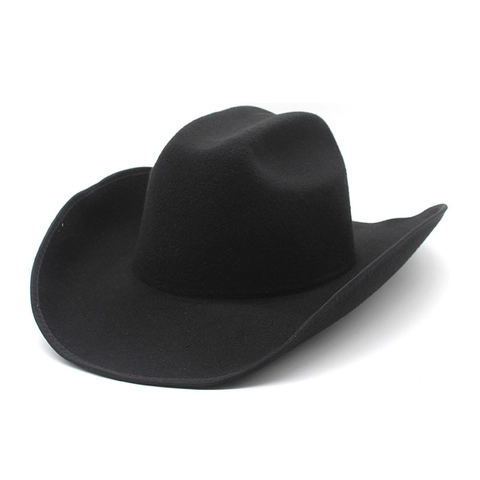 Classic Wide Brim Woolen Felt Cowboy Hat Vintage British Style Solid Color Fedora Jazz Hat For Men And Women