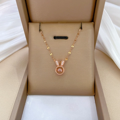 Hasenohr Dancing Stone Anhänger Halskette Roségold Vergoldet Edelstahl Kette Kupfer Zirkonia Schmuck Damen