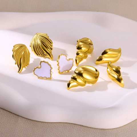 Orecchini In Acciaio Inossidabile Placcato Oro Cuore Foglia Ala Forma Gioielli Di Moda Minimalista Per Donne Stile Geometrico
